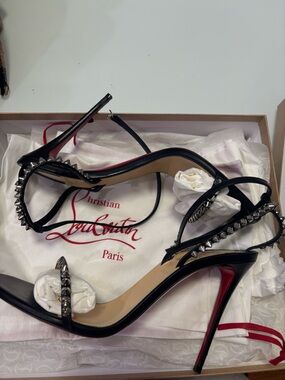 Christian Louboutin Black Leather Studded Red-Sole Stiletto Sandals